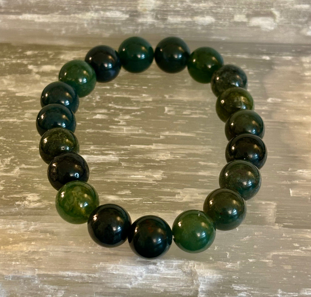 Reiki-Infused Natural Moss Agate Bracelet for New Beginnings, Abundance, Heart Chakra Healing & Steady Growth (8mm & 10mm)