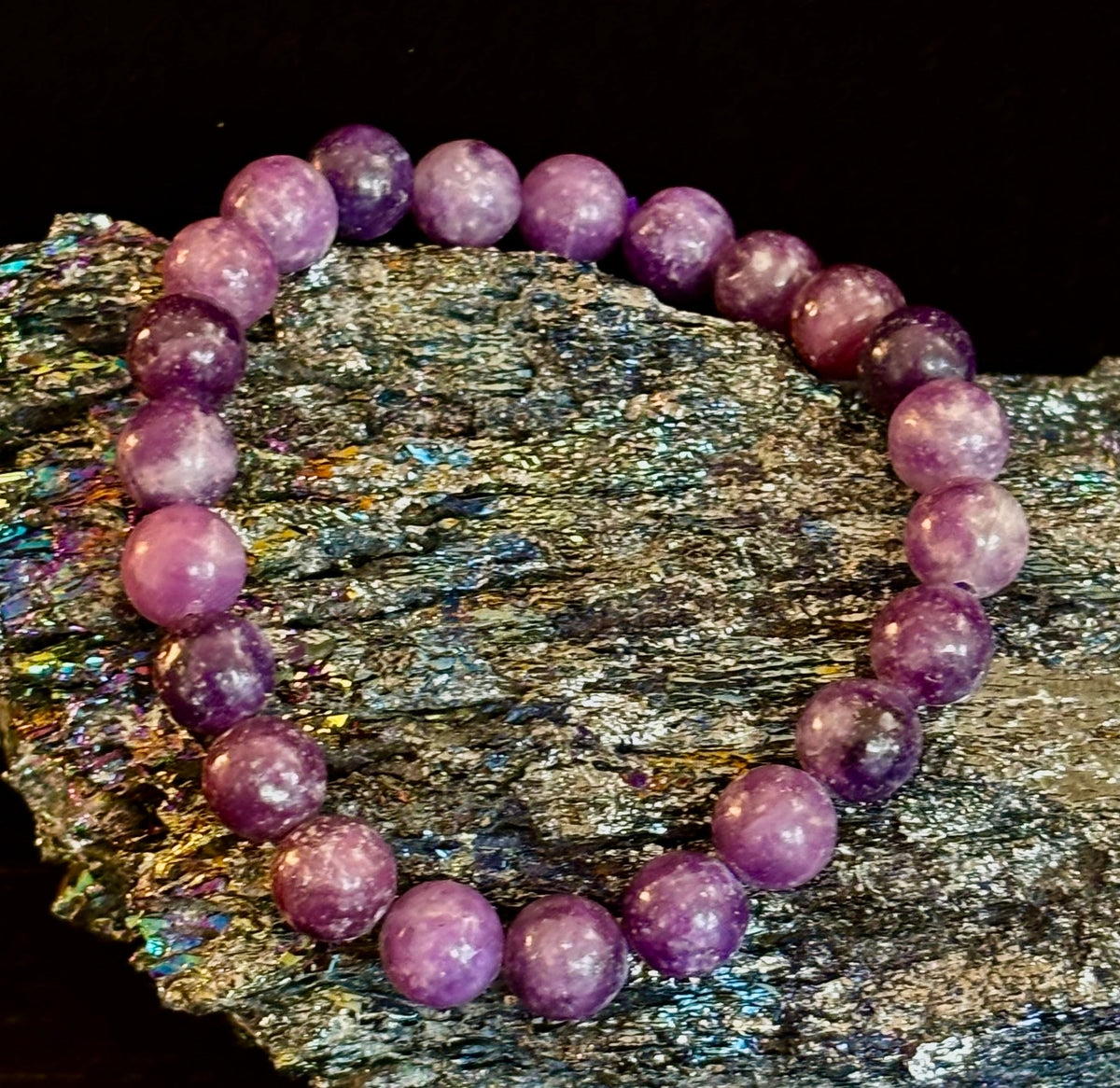 Reiki-Infused Natural Lepidolite Bracelet for Stress Relief, Emotional Balance & Nervous System Calm (8mm)