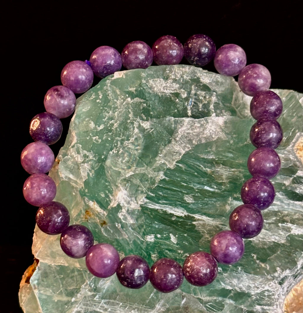 Reiki-Infused Natural Lepidolite Bracelet for Stress Relief, Emotional Balance & Nervous System Calm (8mm)