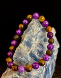Reiki-Infused Natural Amethyst & Tiger’s Eye Bracelet for Intuition, Confidence & Protection (8mm)
