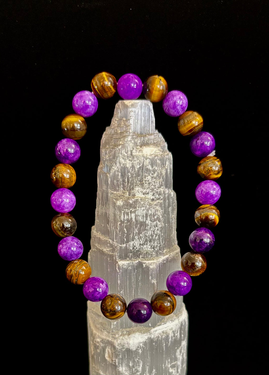 Reiki-Infused Natural Amethyst & Tiger’s Eye Bracelet for Intuition, Confidence & Protection (8mm)
