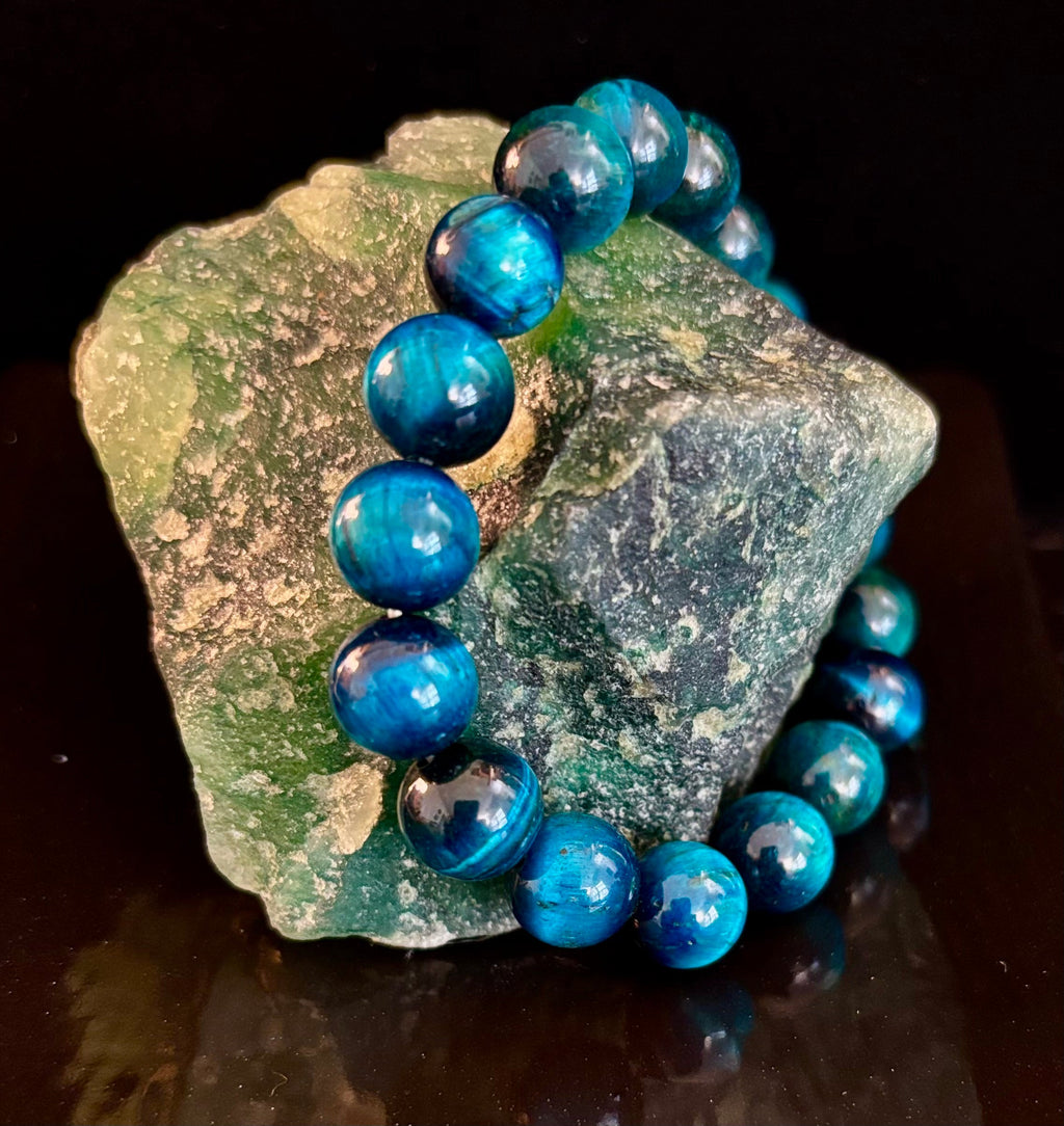 Reiki-Infused Natural Blue Tiger Eye Bracelet for Calm Confidence, Focus & Strategic Clarity (8mm & 10mm)