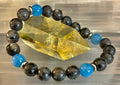Reiki-Infused Black Labradorite & Aquamarine Bracelet for Protection, Intuition & Peaceful Communication (8mm)