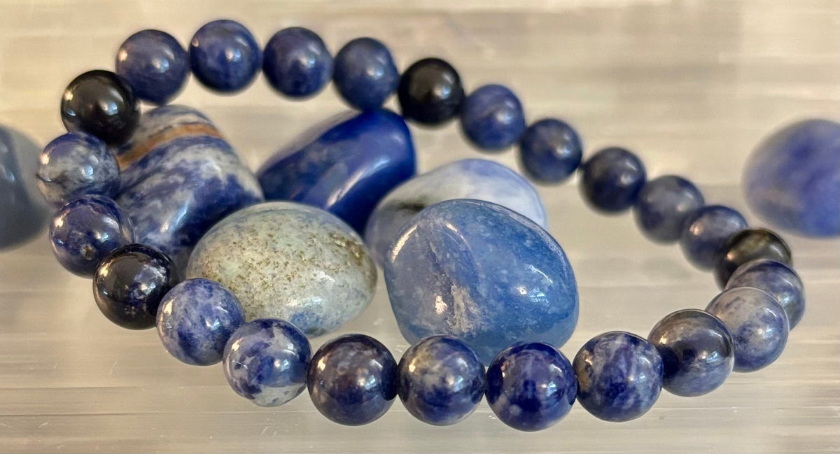 Reiki-Infused Natural Sodalite Bracelet for Intuition, Truthful Communication & Mental Clarity (8mm & 12mm)