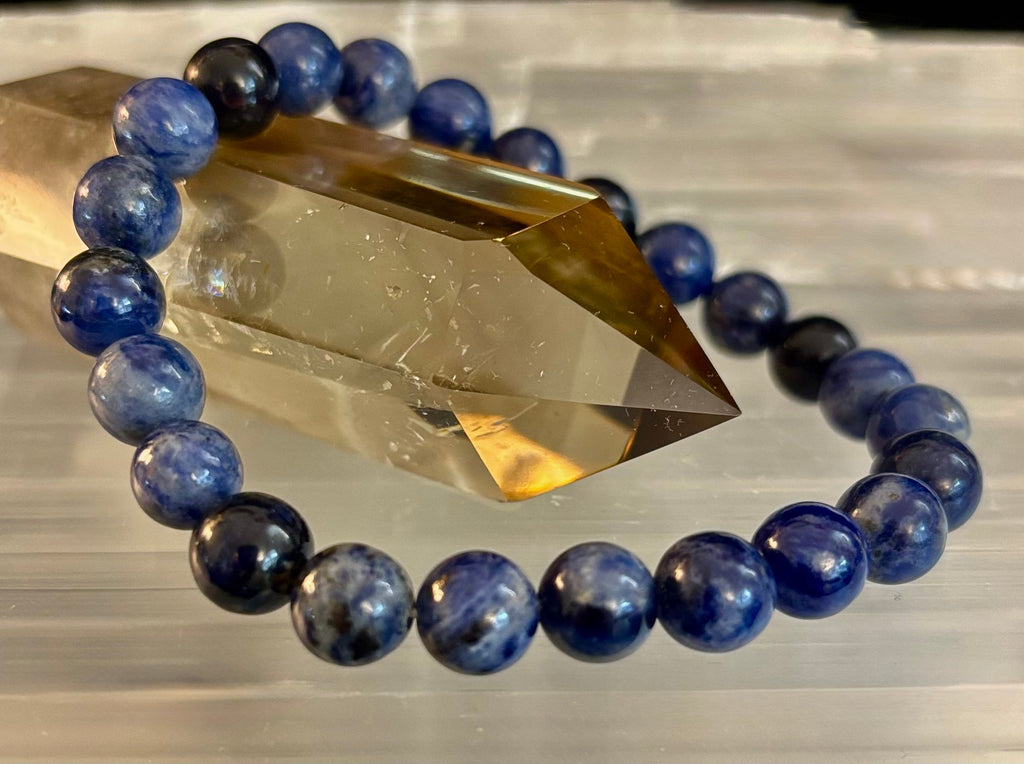 Reiki-Infused Natural Sodalite Bracelet for Intuition, Truthful Communication & Mental Clarity (8mm & 12mm)