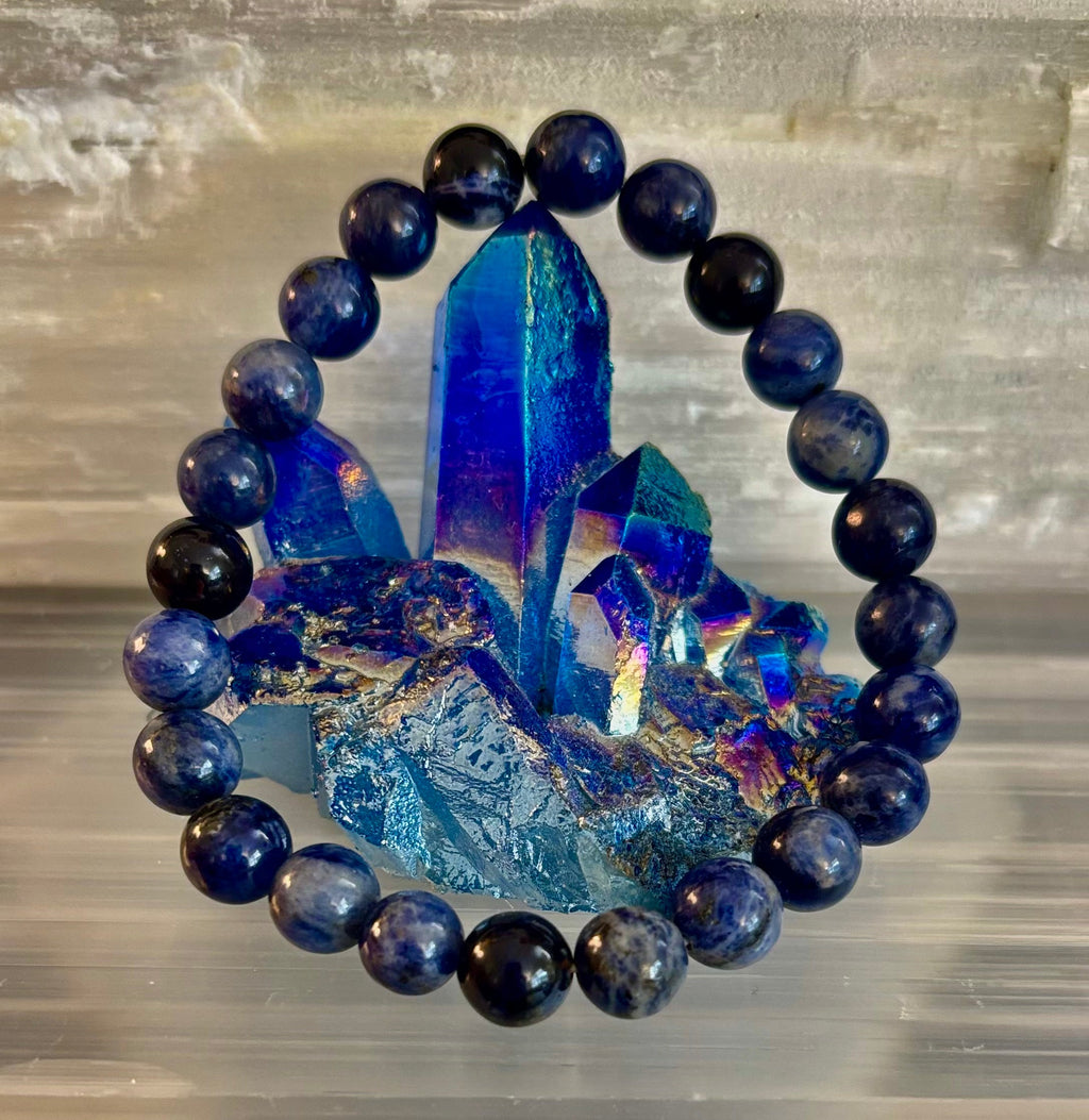 Reiki-Infused Natural Sodalite Bracelet for Intuition, Truthful Communication & Mental Clarity (8mm & 12mm)
