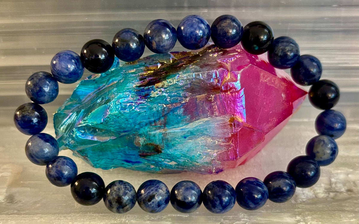 Reiki-Infused Natural Sodalite Bracelet for Intuition, Truthful Communication & Mental Clarity (8mm & 12mm)