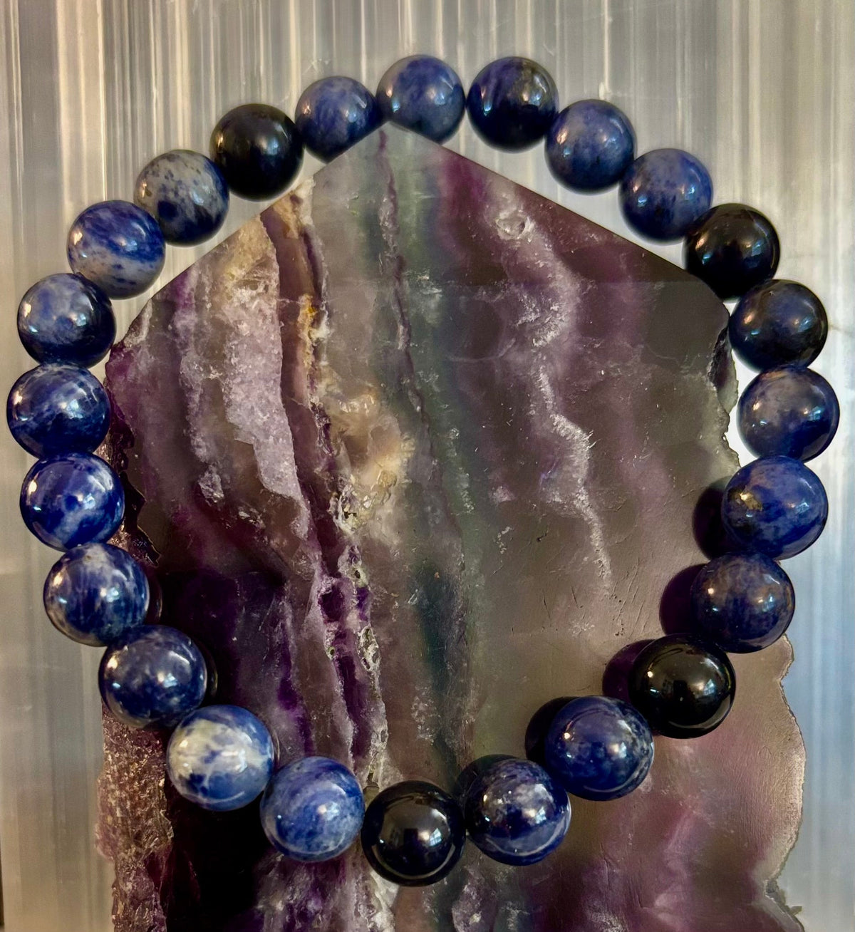 Reiki-Infused Natural Sodalite Bracelet for Intuition, Truthful Communication & Mental Clarity (8mm & 12mm)