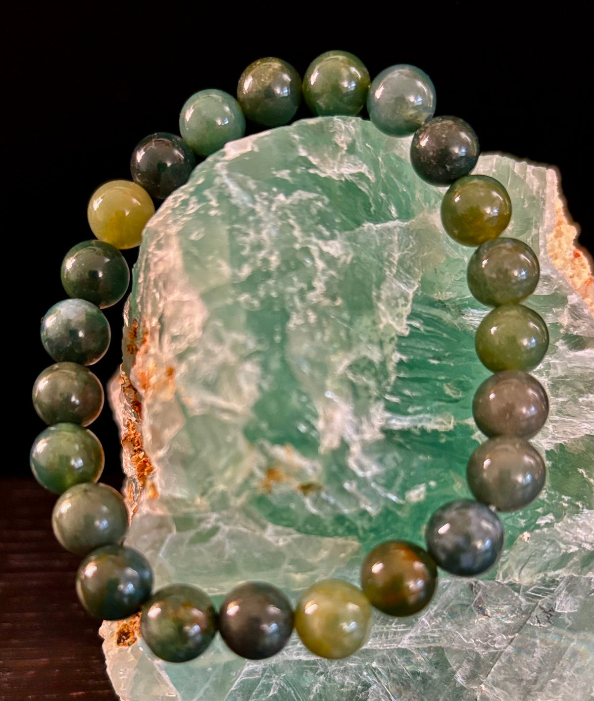 Reiki-Infused Natural Moss Agate Bracelet for New Beginnings, Abundance, Heart Chakra Healing & Steady Growth (8mm & 10mm)