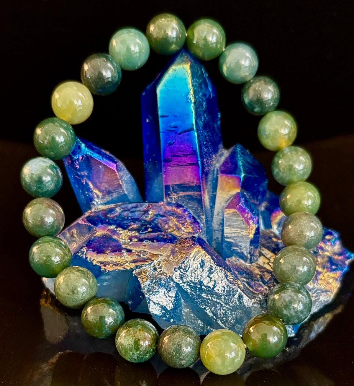 Reiki-Infused Natural Moss Agate Bracelet for New Beginnings, Abundance, Heart Chakra Healing & Steady Growth (8mm & 10mm)