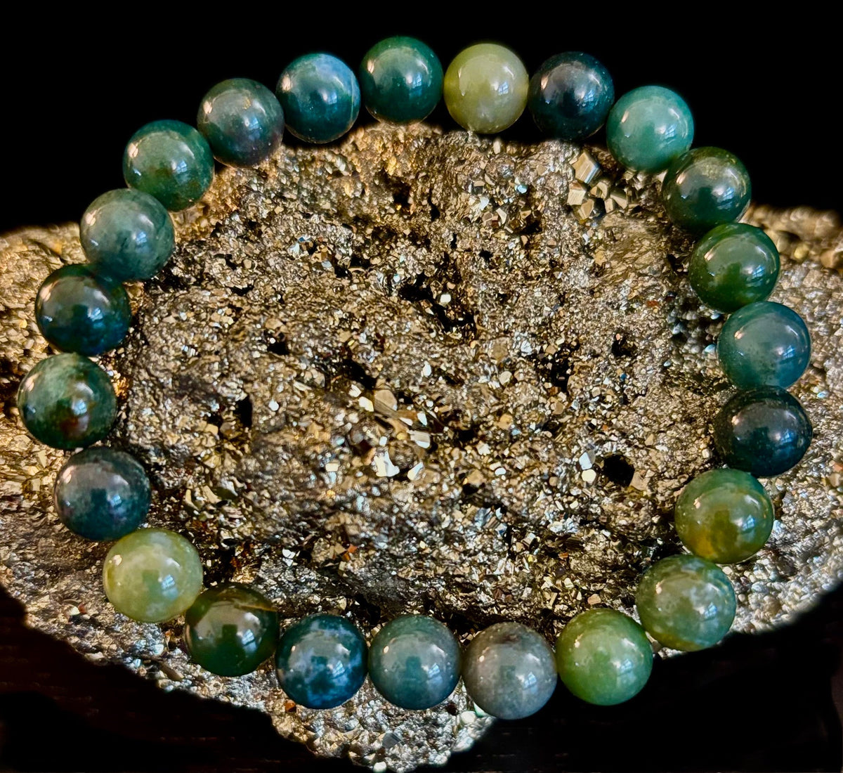 Reiki-Infused Natural Moss Agate Bracelet for New Beginnings, Abundance, Heart Chakra Healing & Steady Growth (8mm & 10mm)
