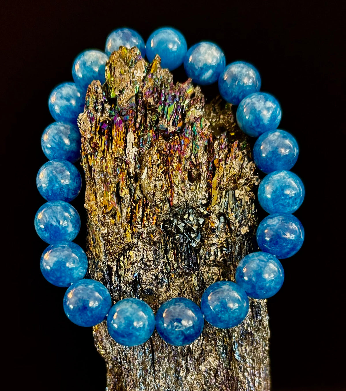 Reiki-Infused Natural Blue Apatite Bracelet for Inspiration, Creative Focus & Expressive Truth (8mm & 10mm)