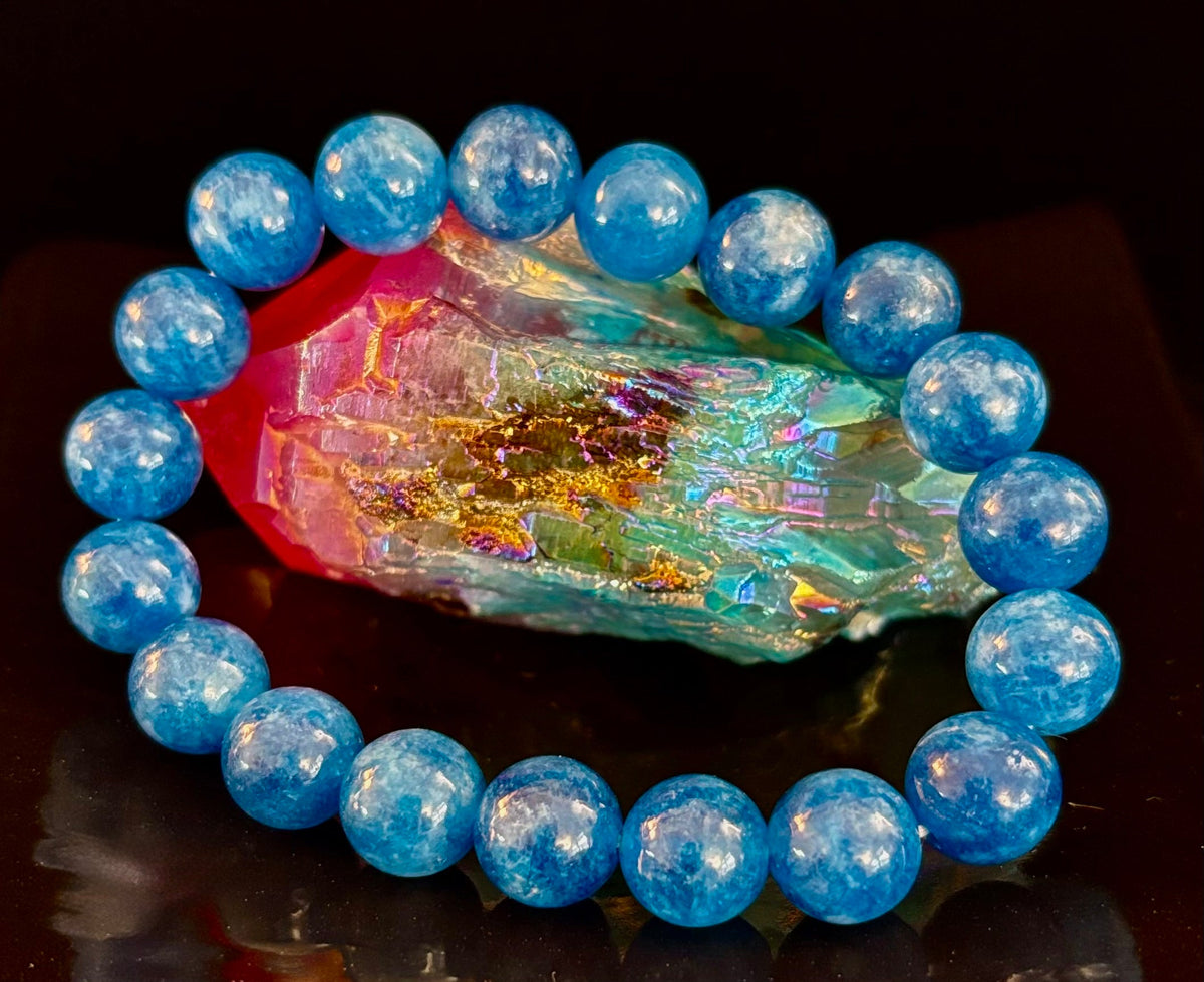 Reiki-Infused Natural Blue Apatite Bracelet for Inspiration, Creative Focus & Expressive Truth (8mm & 10mm)