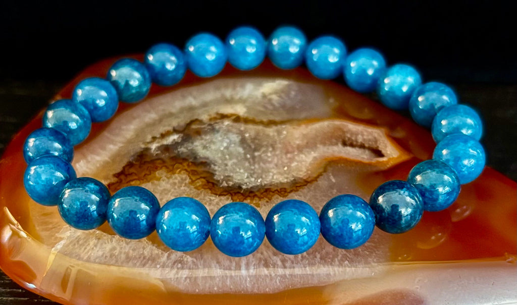 Reiki-Infused Natural Blue Apatite Bracelet for Inspiration, Creative Focus & Expressive Truth (8mm & 10mm)