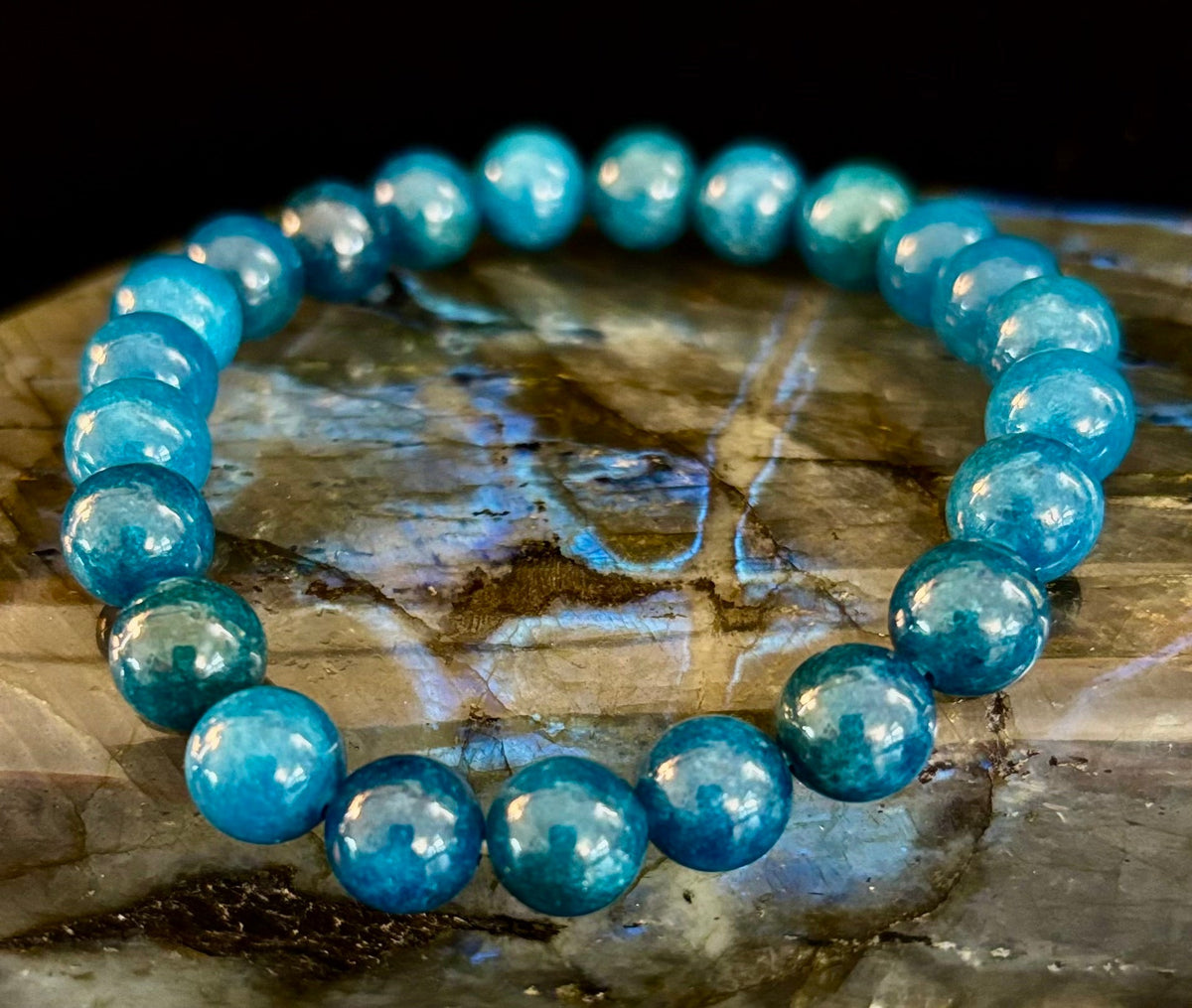 Reiki-Infused Natural Blue Apatite Bracelet for Inspiration, Creative Focus & Expressive Truth (8mm & 10mm)