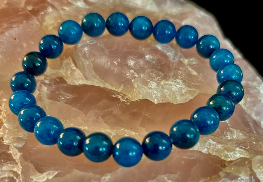 Reiki-Infused Natural Blue Apatite Bracelet for Inspiration, Creative Focus & Expressive Truth (8mm & 10mm)
