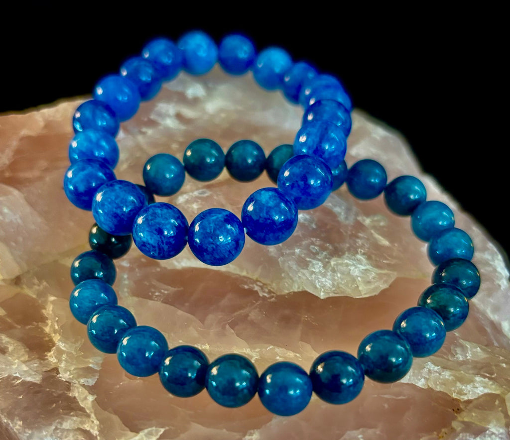 Reiki-Infused Natural Blue Apatite Bracelet for Inspiration, Creative Focus & Expressive Truth (8mm & 10mm)