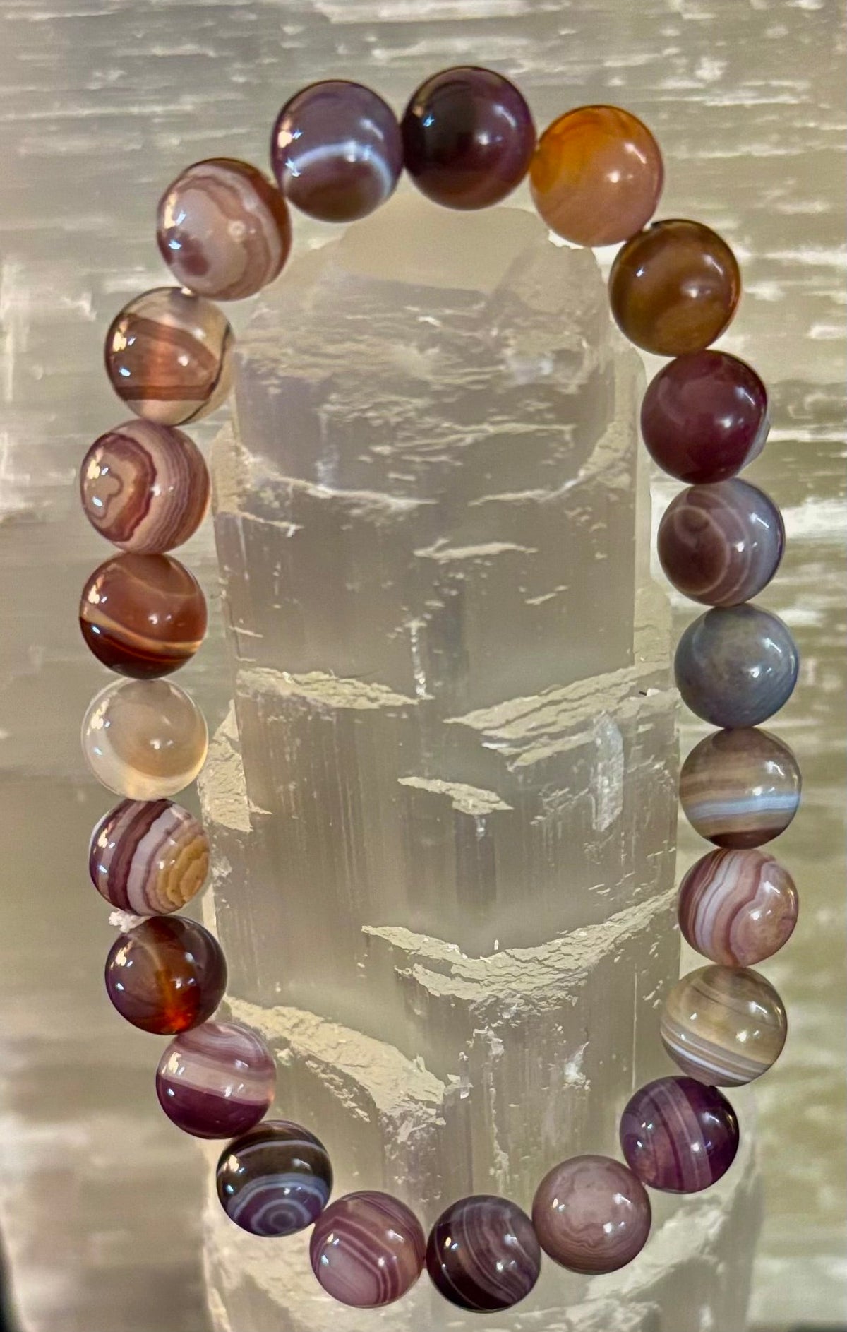 Reiki-Infused Natural Botswana Agate Bracelet for Emotional Healing, Comfort & Stress Relief (8mm)