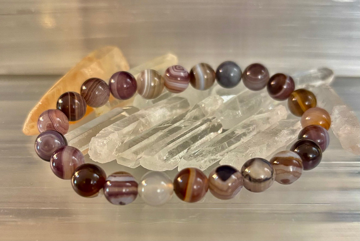 Reiki-Infused Natural Botswana Agate Bracelet for Emotional Healing, Comfort & Stress Relief (8mm)