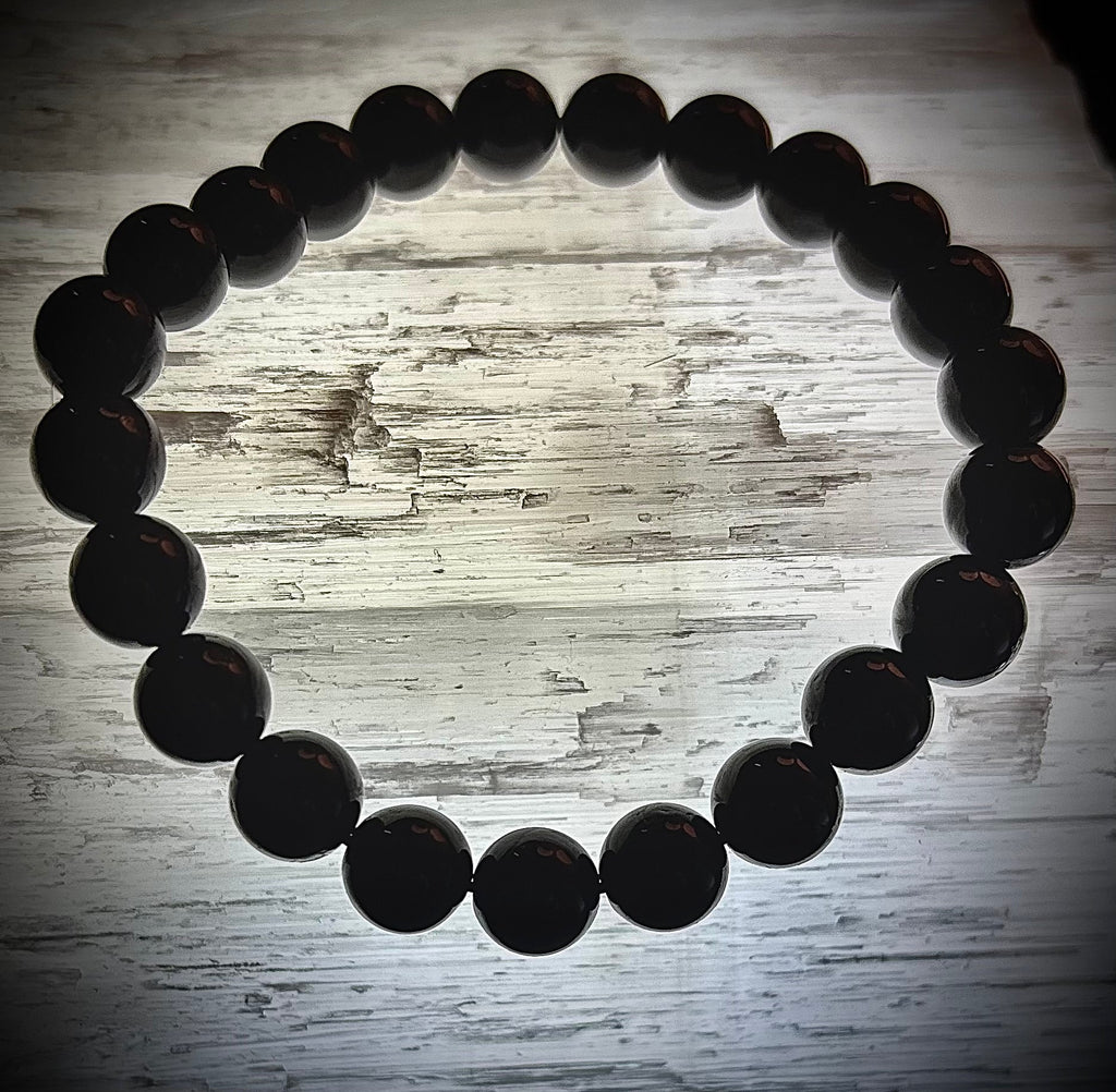 Reiki-Infused Natural Jet Bracelet for Psychic Protection, Grief Support & Lightweight Grounding (8mm)