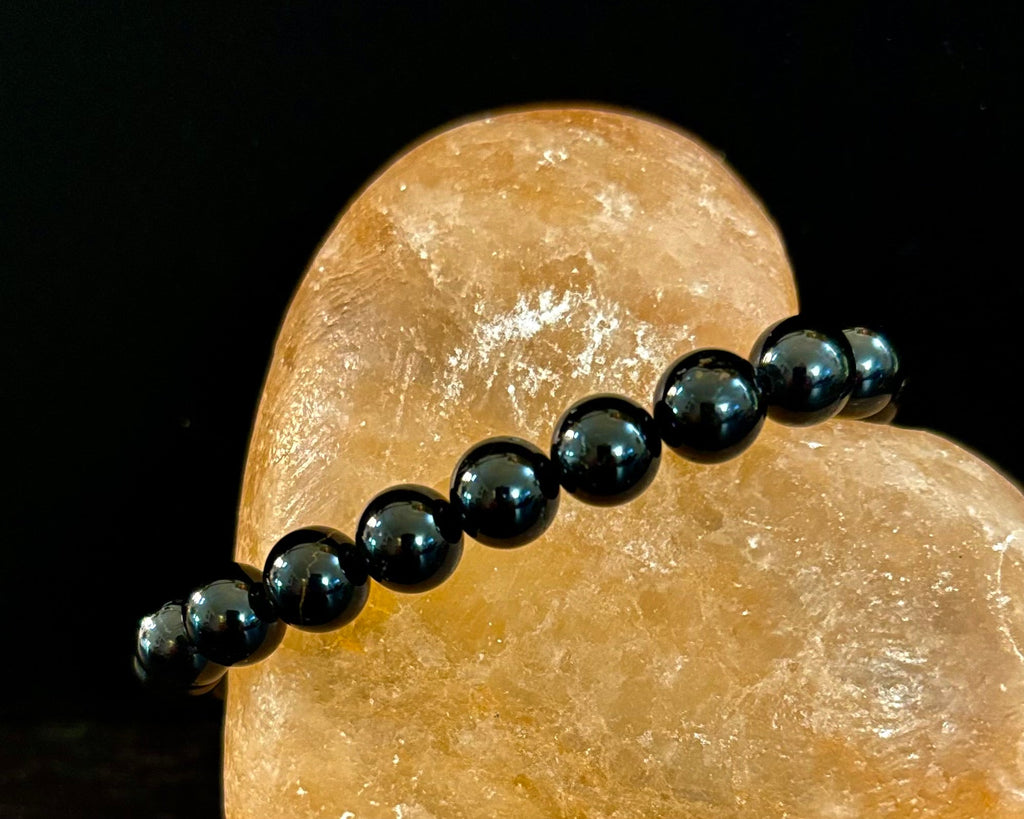 Reiki-Infused Natural Jet Bracelet for Psychic Protection, Grief Support & Lightweight Grounding (8mm)
