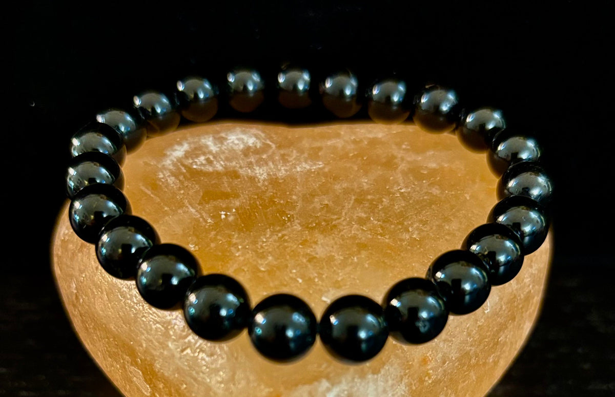 Reiki-Infused Natural Jet Bracelet for Psychic Protection, Grief Support & Lightweight Grounding (8mm)