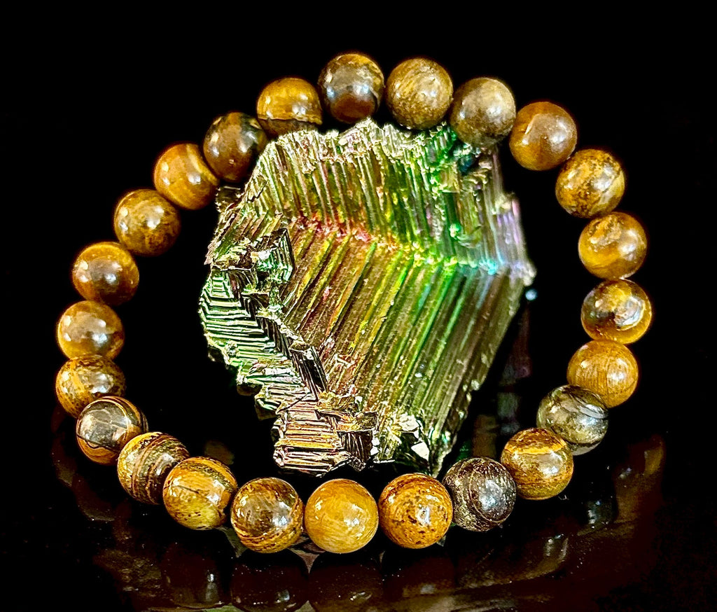 Reiki-Infused Natural Tiger Iron Bracelet for Endurance, Grounded Courage & Vitality (8mm)