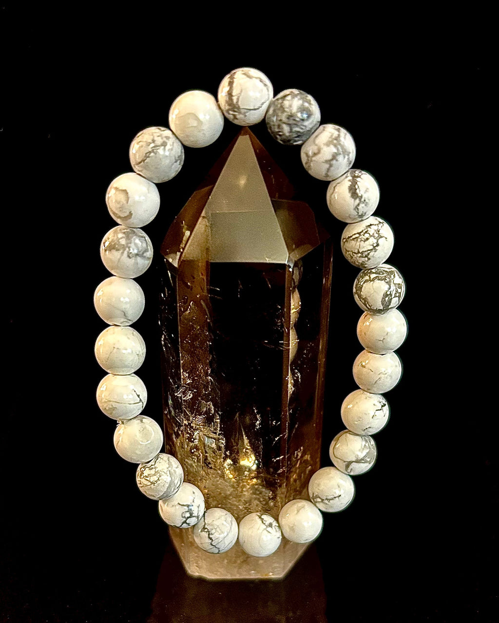 Reiki-Infused Natural White Howlite Bracelet for Calming Racing Thoughts, Stress Relief & Crown Chakra Peace (8mm)