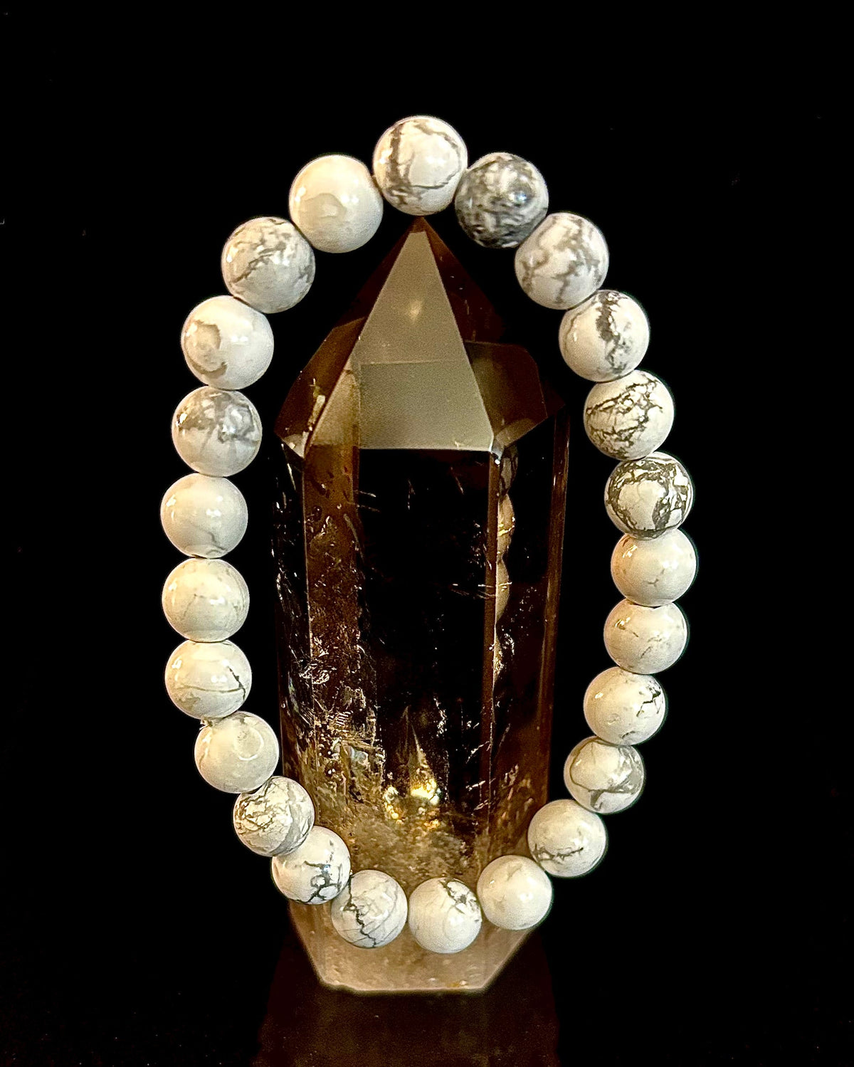 Reiki-Infused Natural White Howlite Bracelet for Calming Racing Thoughts, Stress Relief & Crown Chakra Peace (8mm)