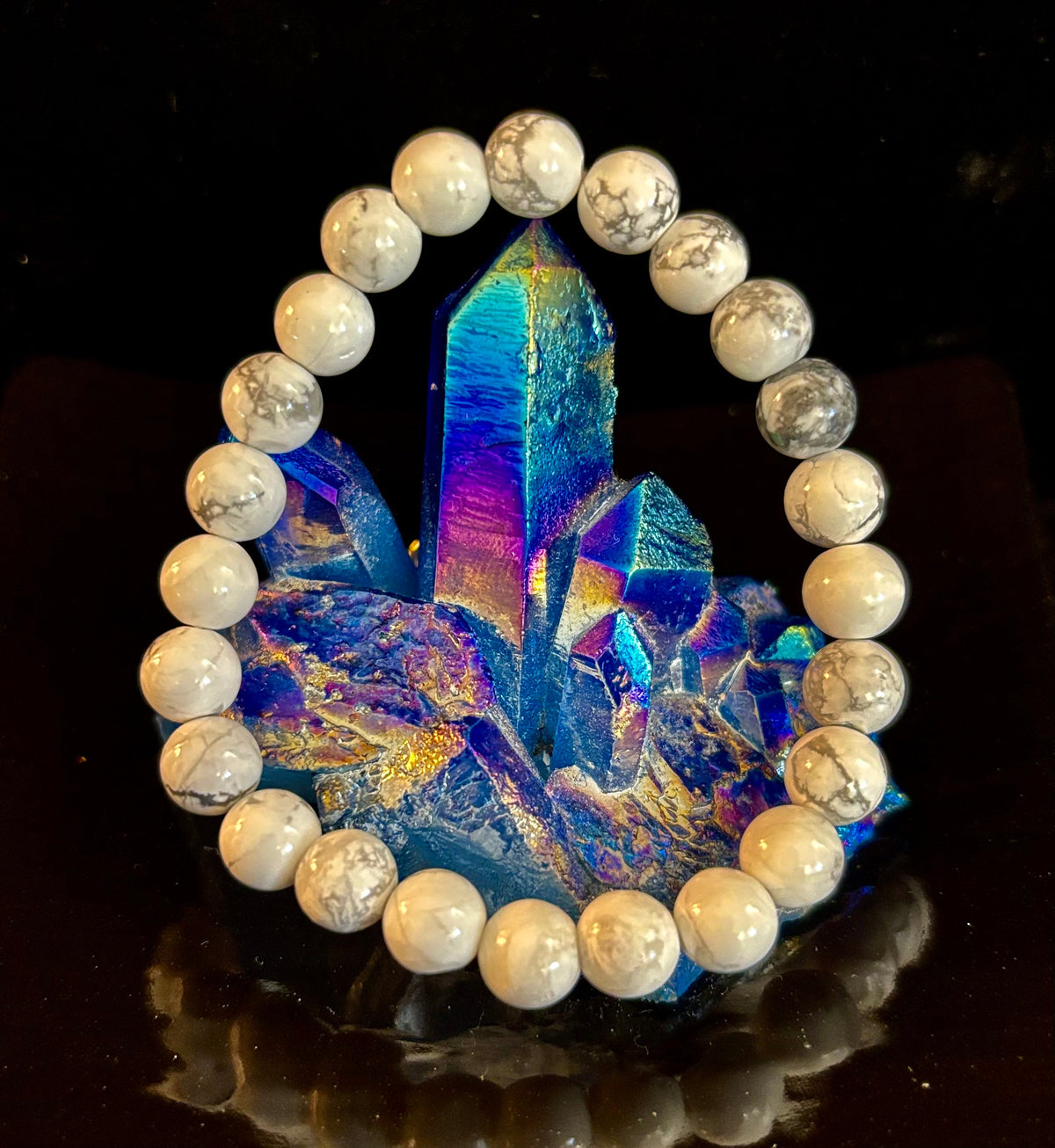 Reiki-Infused Natural White Howlite Bracelet for Calming Racing Thoughts, Stress Relief & Crown Chakra Peace (8mm)