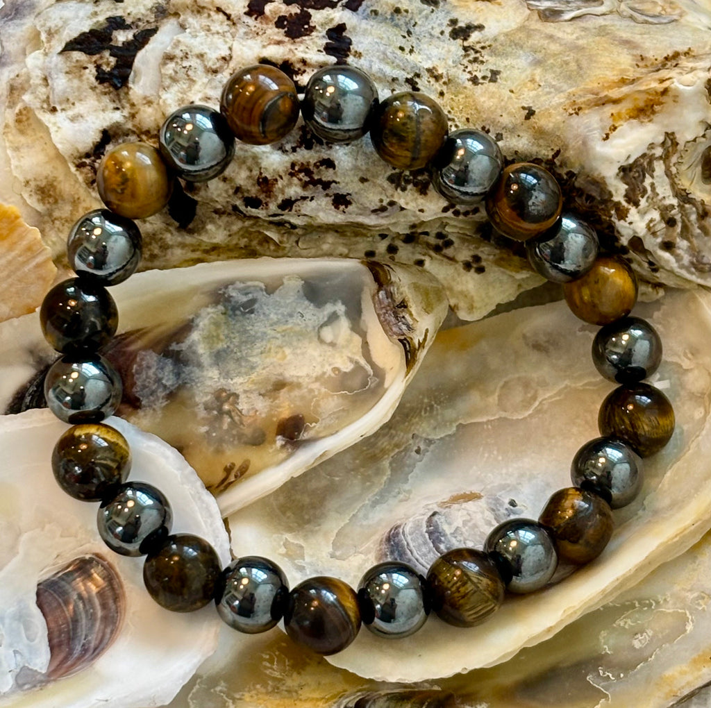 Reiki-Infused Natural Tiger Eye & Hematite Bracelet for Mental Clarity, Grounding & Energy Defense (8mm)