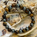 Reiki-Infused Natural Tiger Eye & Hematite Bracelet for Mental Clarity, Grounding & Energy Defense (8mm)