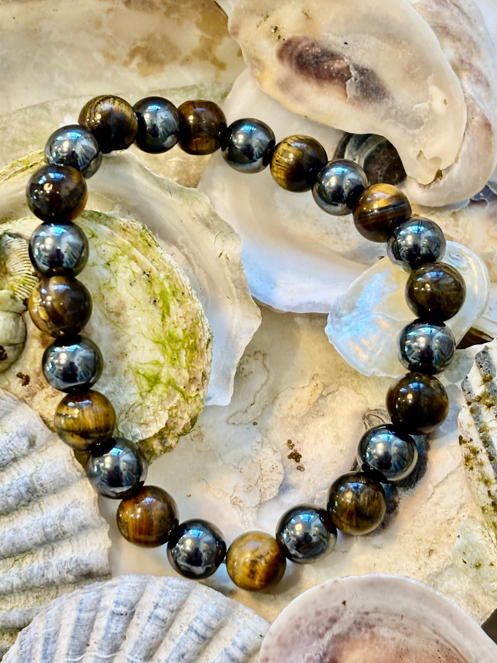Reiki-Infused Natural Tiger Eye & Hematite Bracelet for Mental Clarity, Grounding & Energy Defense (8mm)