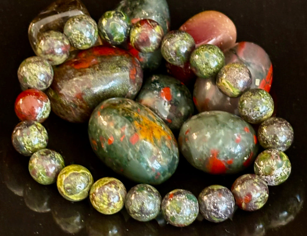 Reiki-Infused Natural Dragon Bloodstone Bracelet for Courage, Life Force Vitality & Heart-Root Alignment (8mm)