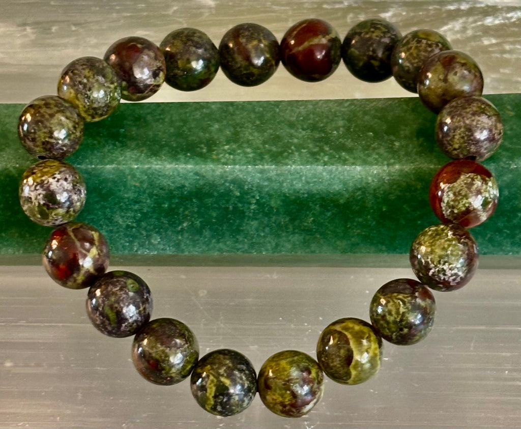Reiki-Infused Natural Dragon Bloodstone Bracelet for Courage, Life Force Vitality & Heart-Root Alignment (8mm)