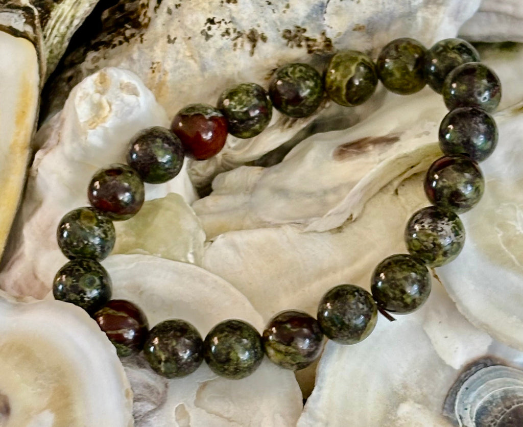Reiki-Infused Natural Dragon Bloodstone Bracelet for Courage, Life Force Vitality & Heart-Root Alignment (8mm)