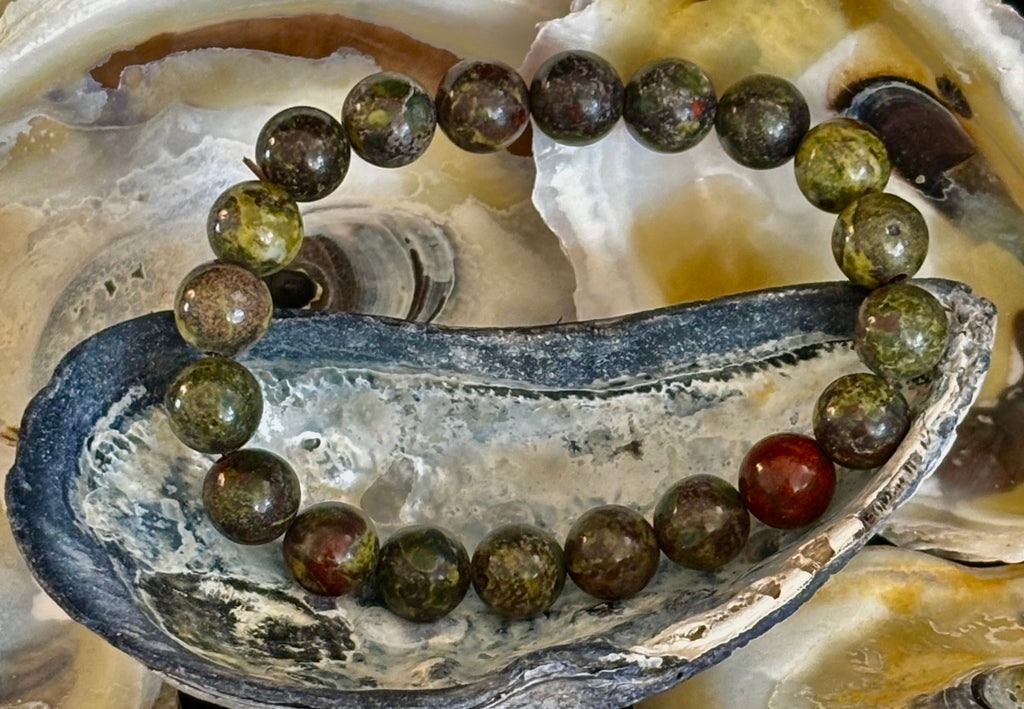 Reiki-Infused Natural Dragon Bloodstone Bracelet for Courage, Life Force Vitality & Heart-Root Alignment (8mm)