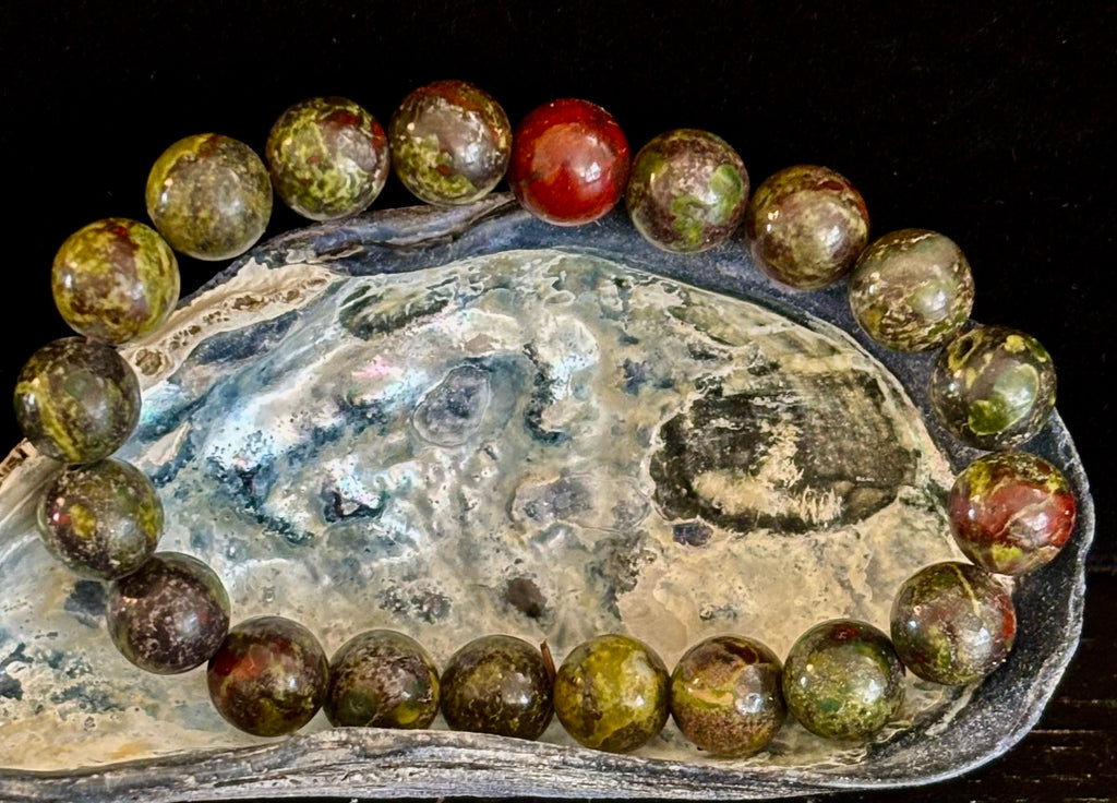 Reiki-Infused Natural Dragon Bloodstone Bracelet for Courage, Life Force Vitality & Heart-Root Alignment (8mm)