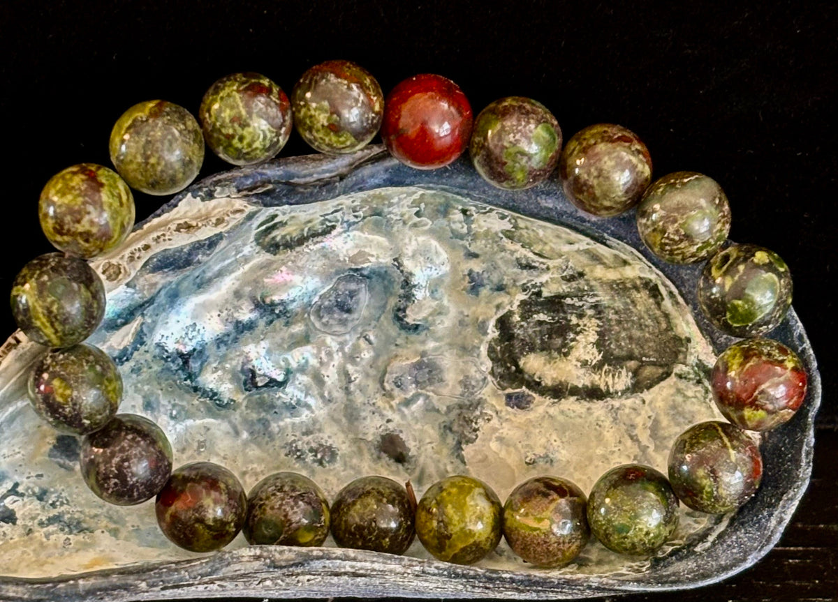 Reiki-Infused Natural Dragon Bloodstone Bracelet for Courage, Life Force Vitality & Heart-Root Alignment (8mm)