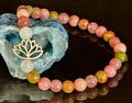 Reiki-Infused Heart Chakra Bracelet with Lotus Charm – Rose Quartz, Rhodonite & Unakite for Self-Love & Healing (6mm)