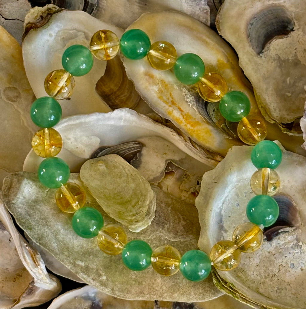 Reiki-Infused Citrine & Green Aventurine Bracelet for Abundance, Manifestation & Prosperity (8mm)