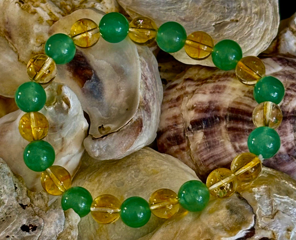 Reiki-Infused Citrine & Green Aventurine Bracelet for Abundance, Manifestation & Prosperity (8mm)