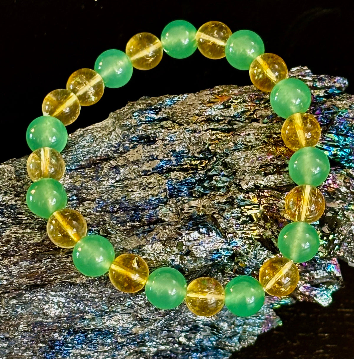 Reiki-Infused Citrine & Green Aventurine Bracelet for Abundance, Manifestation & Prosperity (8mm)