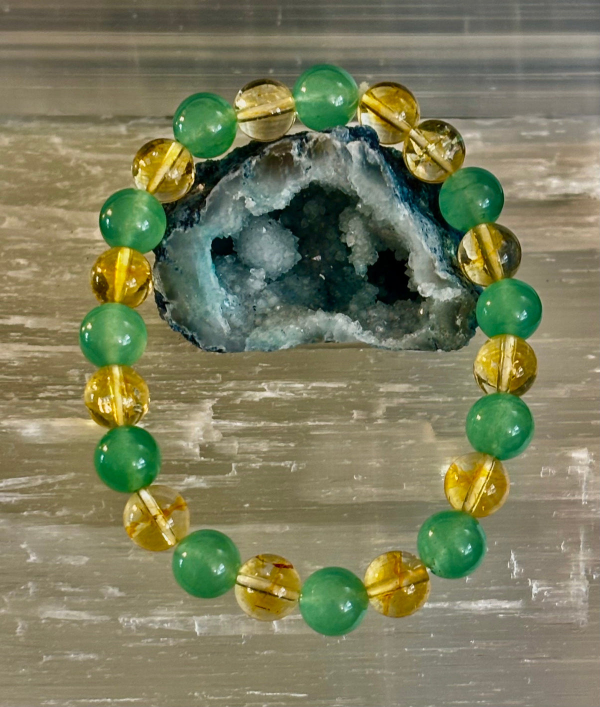 Reiki-Infused Citrine & Green Aventurine Bracelet for Abundance, Manifestation & Prosperity (8mm)