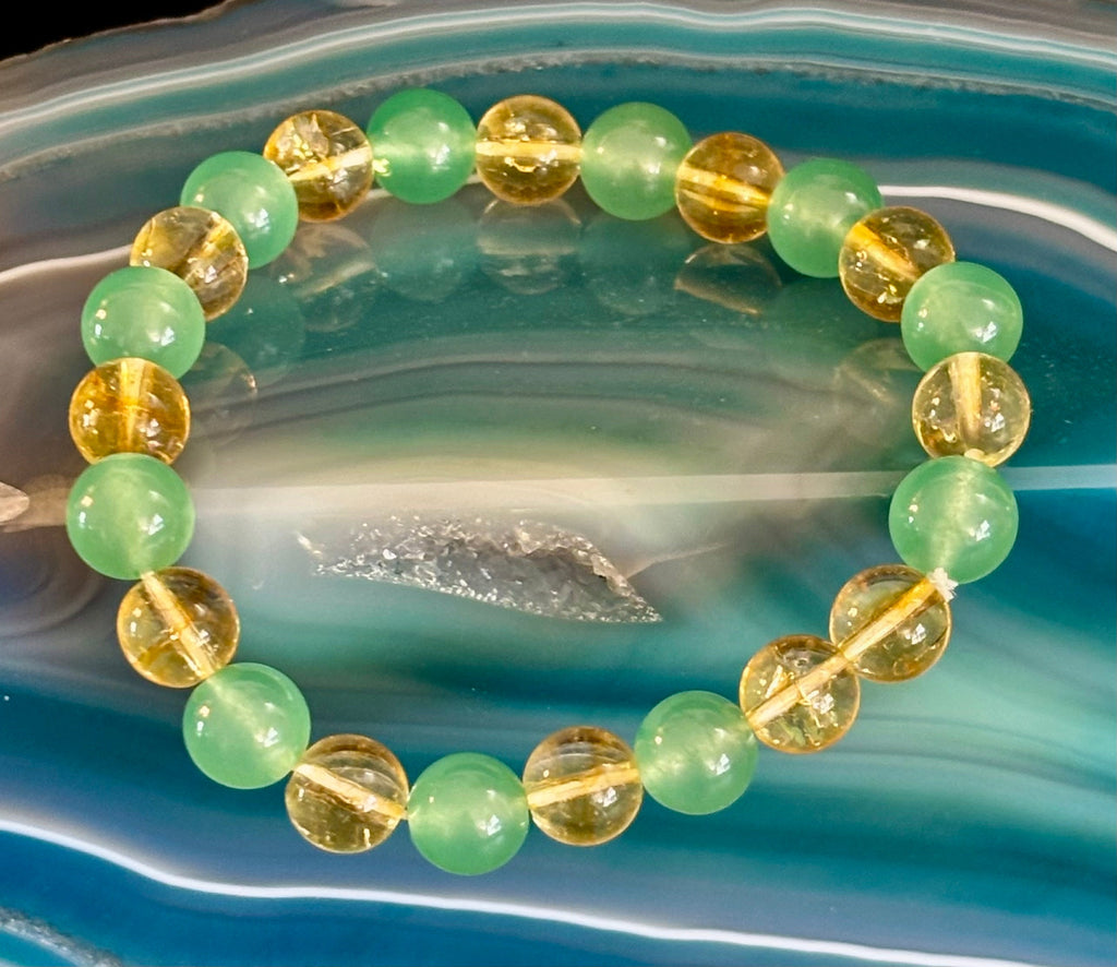 Reiki-Infused Citrine & Green Aventurine Bracelet for Abundance, Manifestation & Prosperity (8mm)