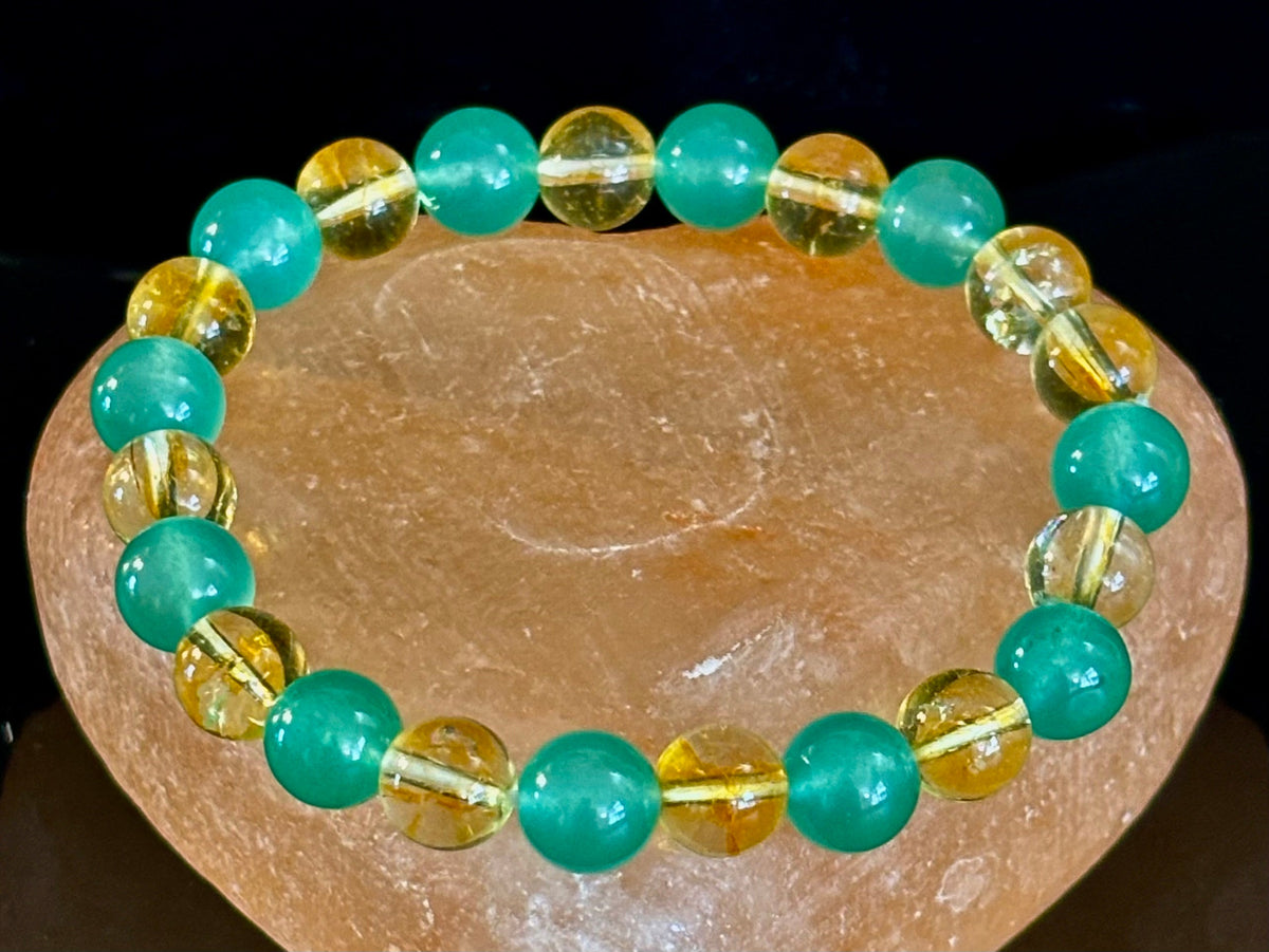 Reiki-Infused Citrine & Green Aventurine Bracelet for Abundance, Manifestation & Prosperity (8mm)