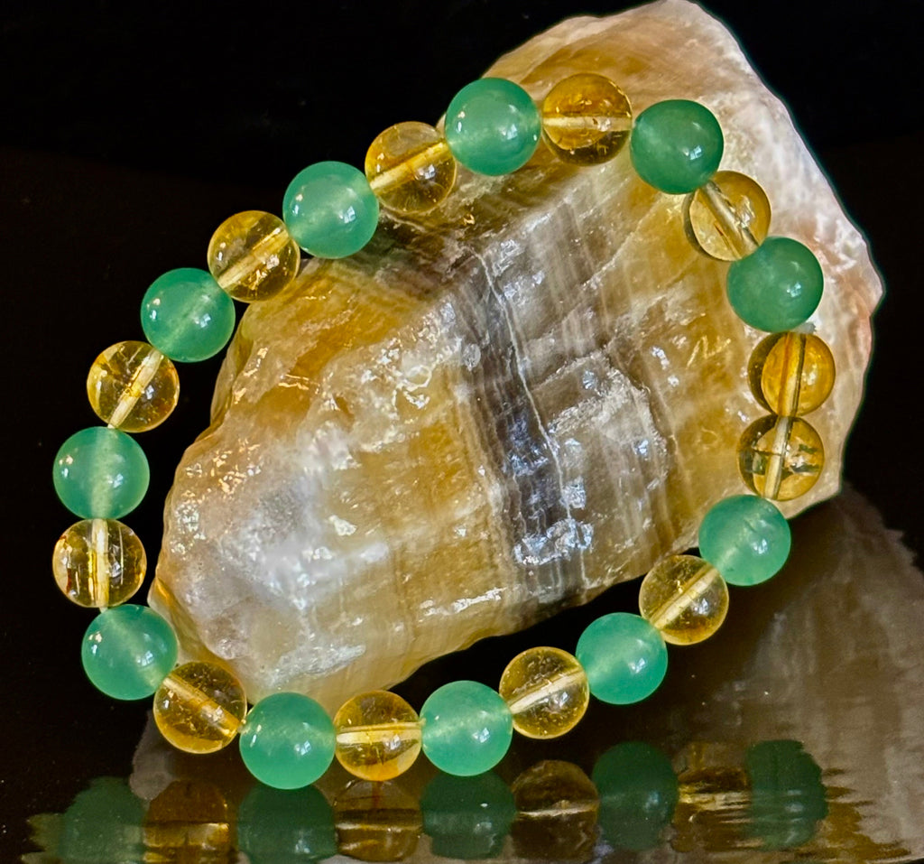 Reiki-Infused Citrine & Green Aventurine Bracelet for Abundance, Manifestation & Prosperity (8mm)