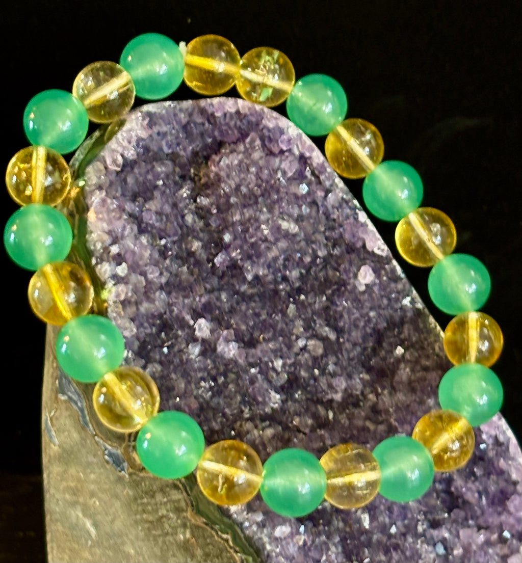 Reiki-Infused Citrine & Green Aventurine Bracelet for Abundance, Manifestation & Prosperity (8mm)