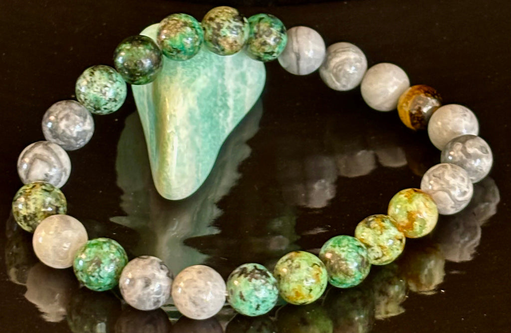 Reiki-Infused Tranquil Power Bracelet for Evolution, Grounding & Courageous Confidence (8mm - Large Wrists)