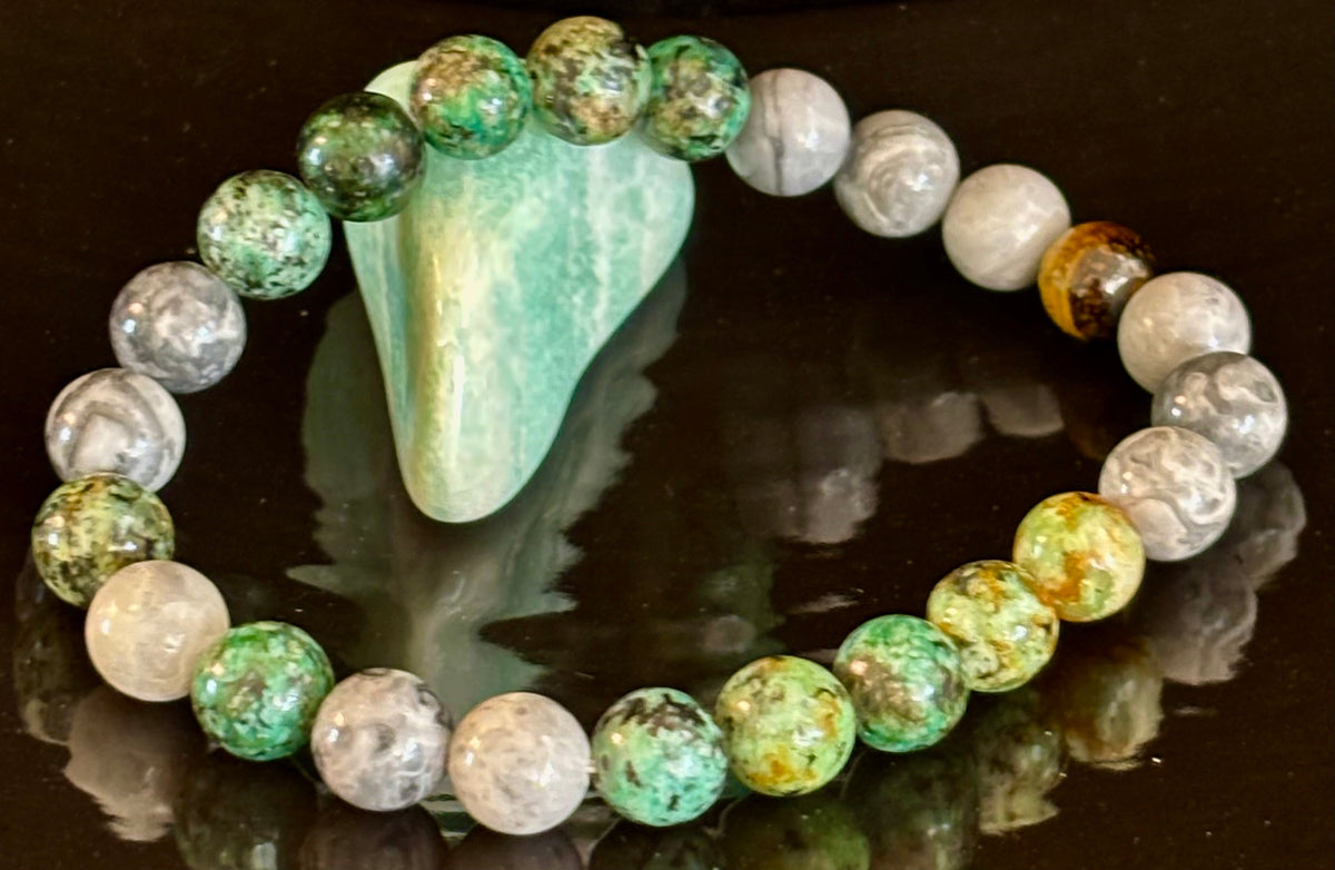 Reiki-Infused Tranquil Power Bracelet for Evolution, Grounding & Courageous Confidence (8mm - Large Wrists)